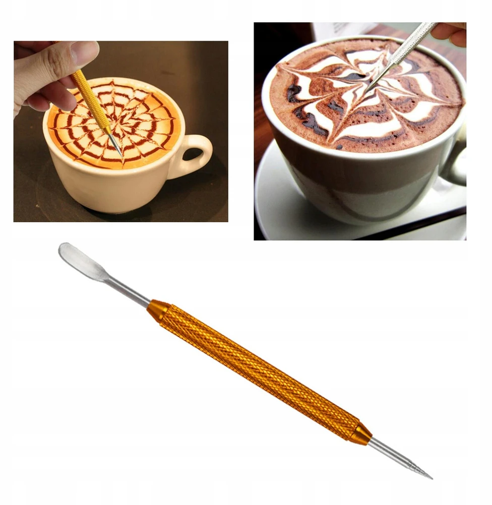 Nerūdijantis plienas, Dekoratyvinė adata, Latte Pull Flower kavos adata Gold