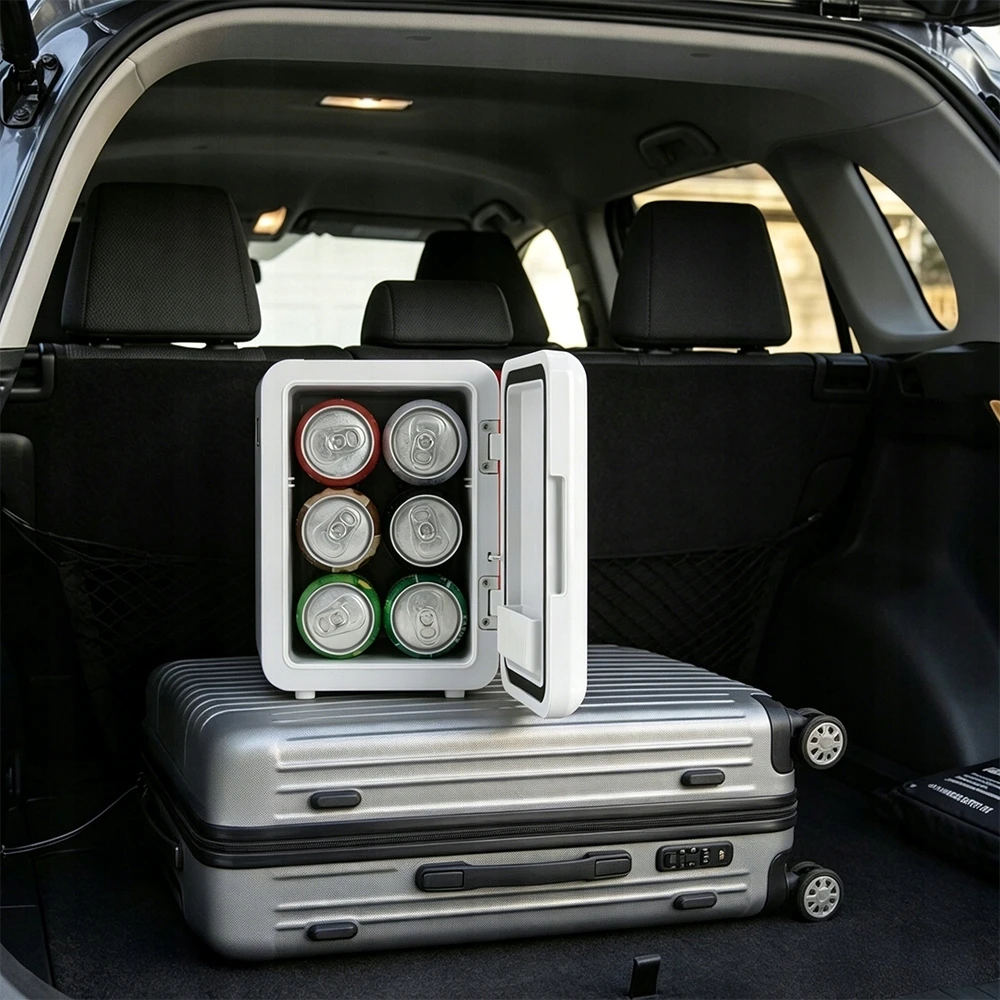 Bez Marki NEŠIMASIS TURISTINIS Šaldytuvas Mini automobilinis šaldytuvas ŠILDYMAS TYLIUS LED 4L