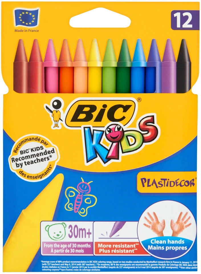 Bez Marki NIEŁAMLIWE KREDKI ŚWIECOWE vaikams 2+ BiC Kids KREDKI 12 KOLORÓW komplektas