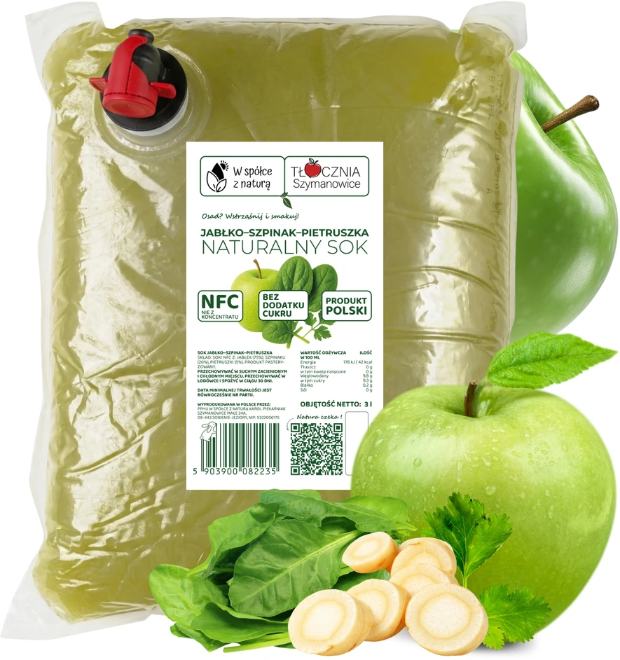 Bez Marki Obuolių špinatų petražolių sultys, spaustos 100% NFC sultys, 3 l šviežios