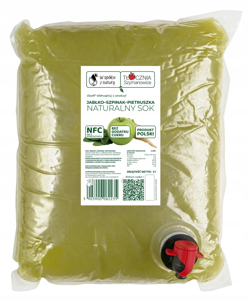 Bez Marki Obuolių špinatų petražolių sultys, spaustos 100% NFC sultys, 3 l šviežios