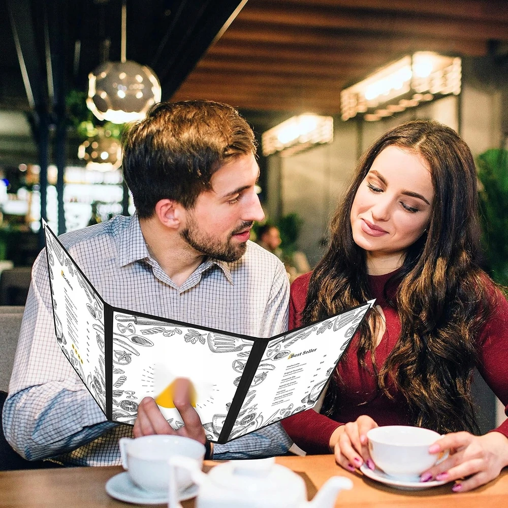 Bez Marki OKŁADKI MENU A5 10 SZTUK POTRÓJNIE SKŁADANE PODWÓJNE PRZEZROCZYSTE DĖKLAS