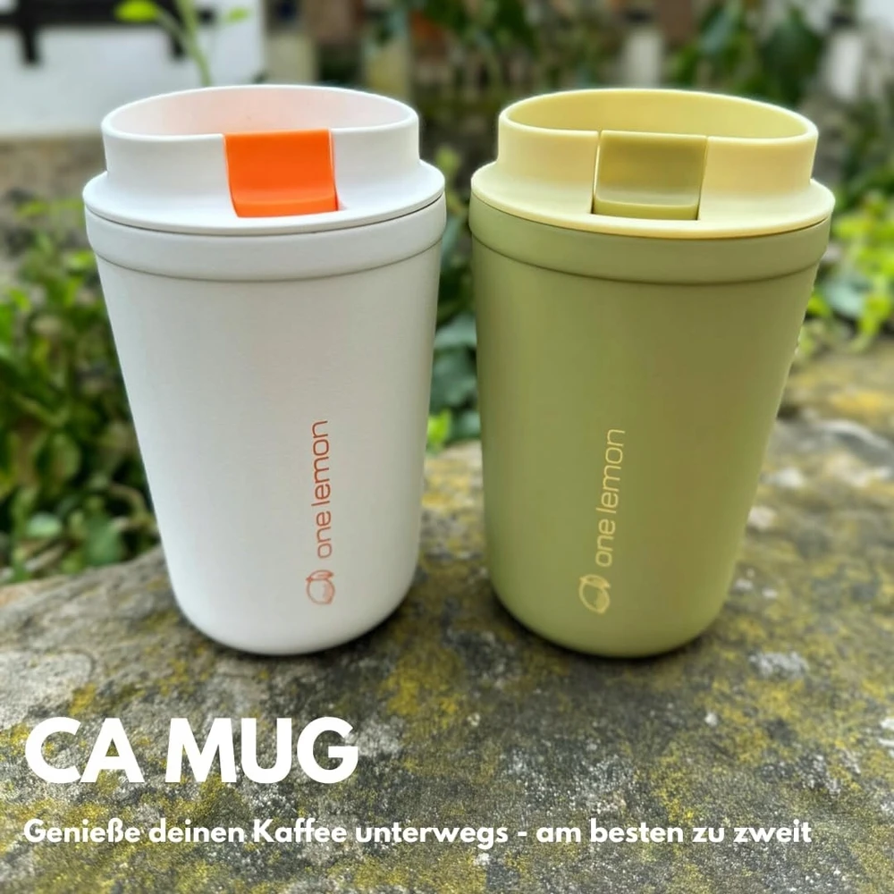 Bez Marki One Lemon Termo puodelis kavai 0,35 l - Baltas su oranžiniu dangteliu