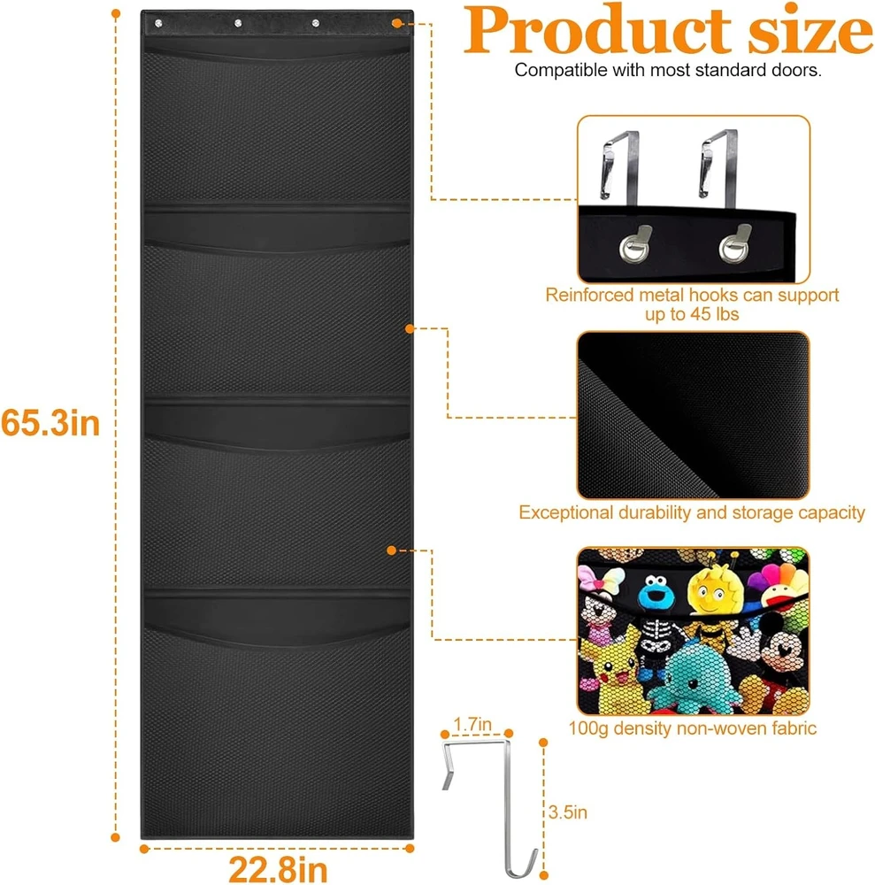 Bez Marki ORGANIZER PLUSZAKÓW 166X58CM 4 KIESZENIE ZAWIESZANY NAD DRZWI