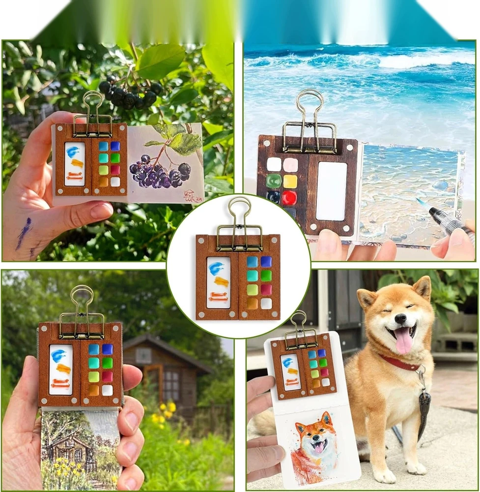 Bez Marki PALETĖS RINKINYS ESKIZŲ KNYGELĖS ŠEPEČIAI TRAVEL POCKET Akvarelinė spalva 6 Vnt.