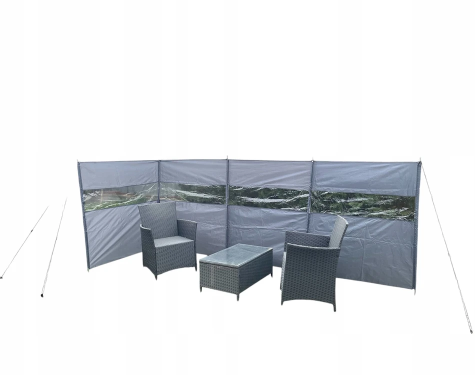 Bez Marki Paravanas lauko poilsiui, 4 paneliai, 460x134cm, su langais