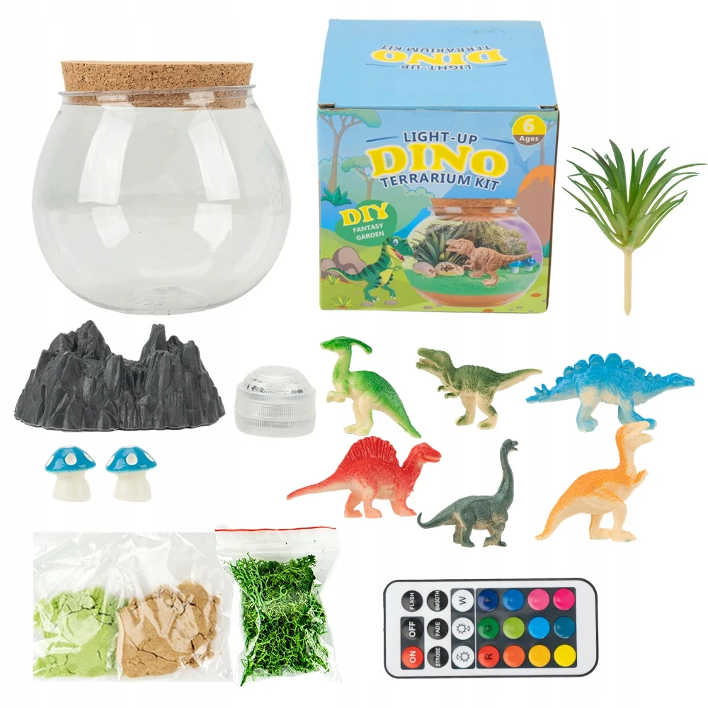 Bez Marki „Pasidaryk pats“ DINOZAUURŲ RINKINYS KŪRYBINGAS MAGICAL TERARIUM LED FONINIS ŠVIETIMAS + NUOTOLINIO PULTAS