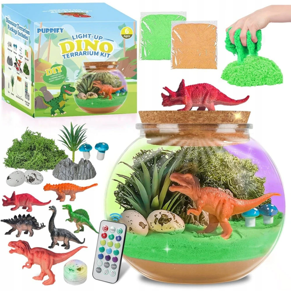 Bez Marki „Pasidaryk pats“ DINOZAUURŲ RINKINYS KŪRYBINGAS MAGICAL TERARIUM LED FONINIS ŠVIETIMAS + NUOTOLINIO PULTAS