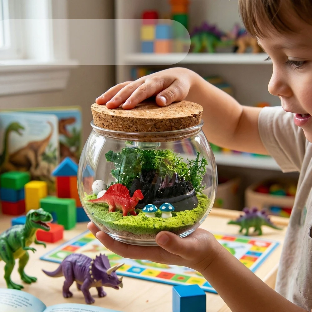 Bez Marki „Pasidaryk pats“ DINOZAUURŲ RINKINYS KŪRYBINGAS MAGICAL TERARIUM LED FONINIS ŠVIETIMAS + NUOTOLINIO PULTAS