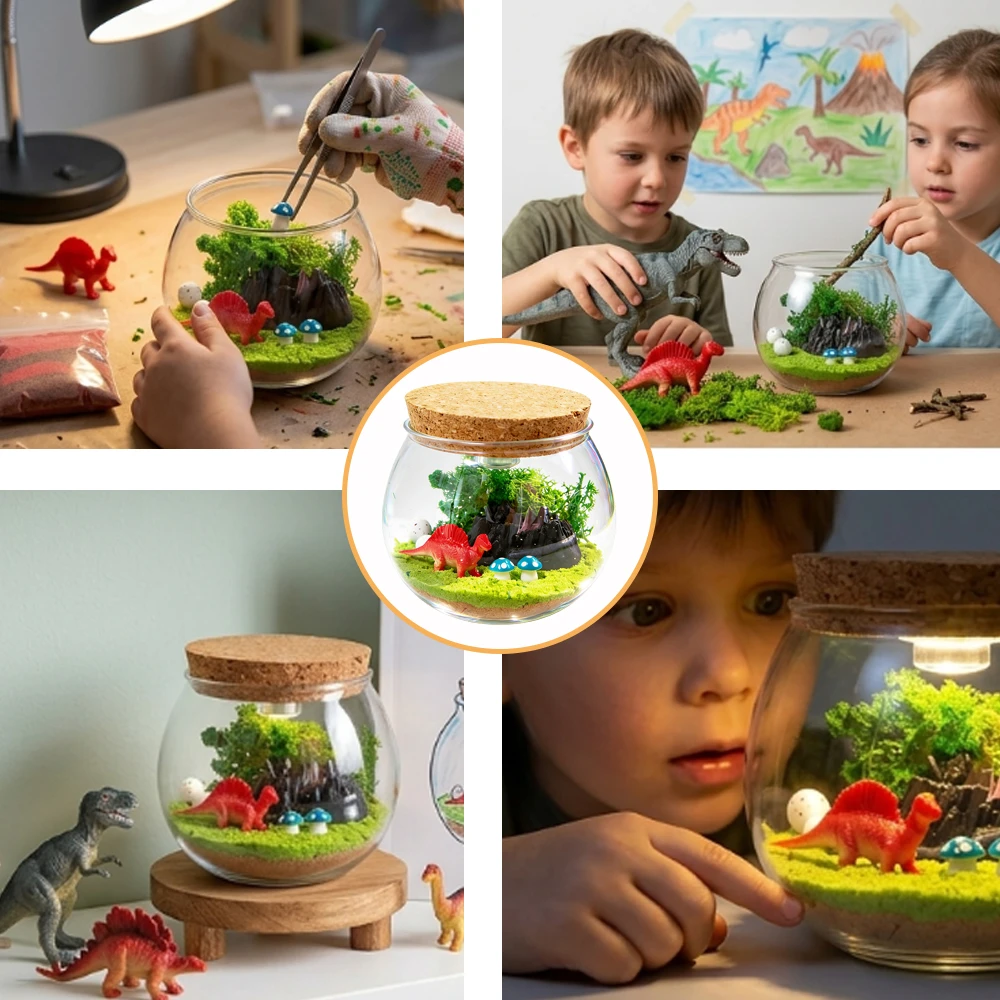 Bez Marki „Pasidaryk pats“ DINOZAUURŲ RINKINYS KŪRYBINGAS MAGICAL TERARIUM LED FONINIS ŠVIETIMAS + NUOTOLINIO PULTAS