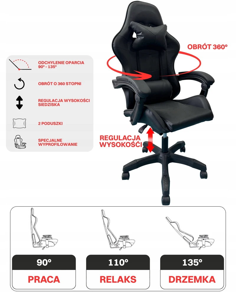 Bez Marki Pasukama žaidimų stalo kėdė Eco Leather Juoda NORD X TECHVIKING