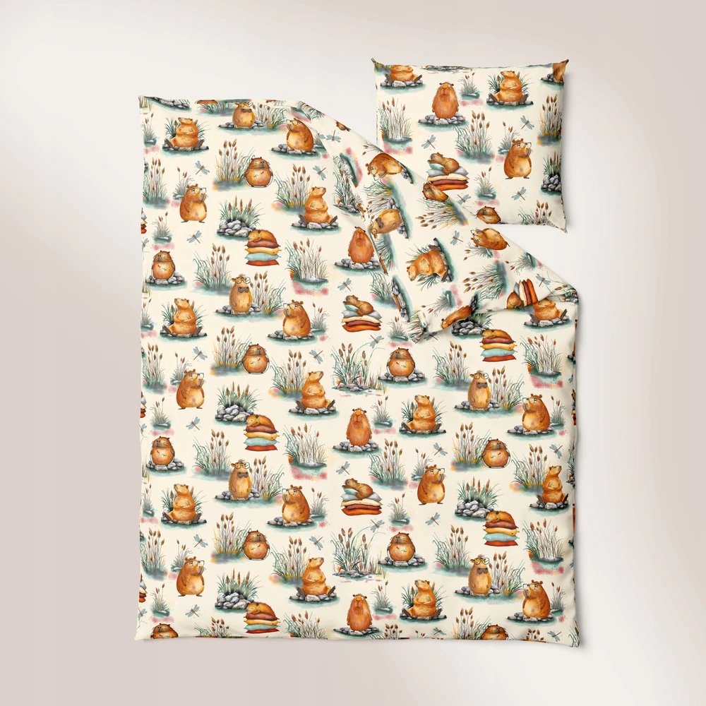 Bez Marki Patalynė w kapibary 160x200 pościel kapibara ecru CERTFIKAT - 100% medvilnė