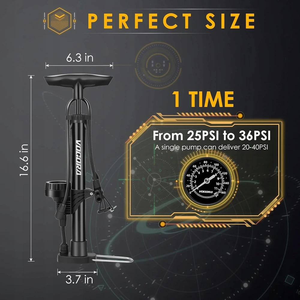 Bez Marki Pėdinė dviračio pompa su manometru, 42cm
