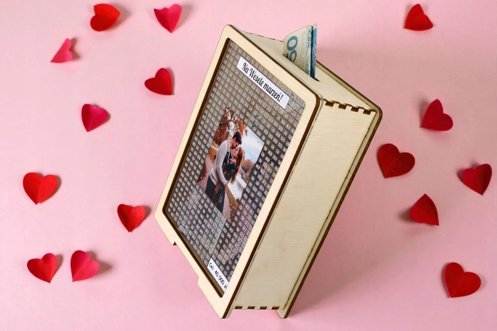 Bez Marki Personalizowana Skarbonka ze ZDJĘCIEM na Prezent Wykreślana UV DREWNO