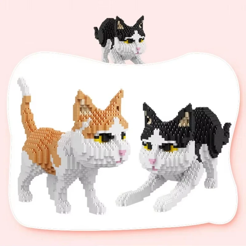 Bez Marki Pet Cat statybiniai blokeliai Juodas AND Baltas Cat rinkinys vaikams ir suaugusiems