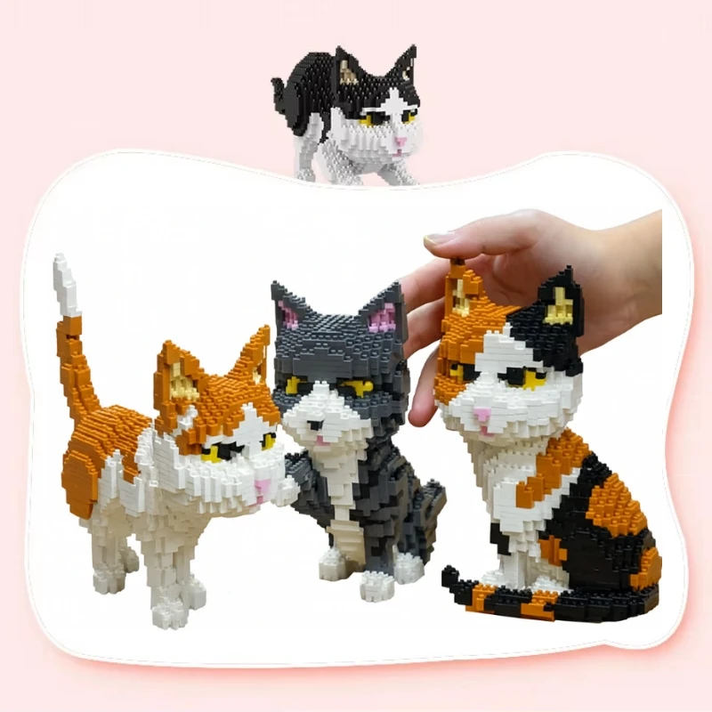 Bez Marki Pet Cat statybiniai blokeliai Juodas AND Baltas Cat rinkinys vaikams ir suaugusiems