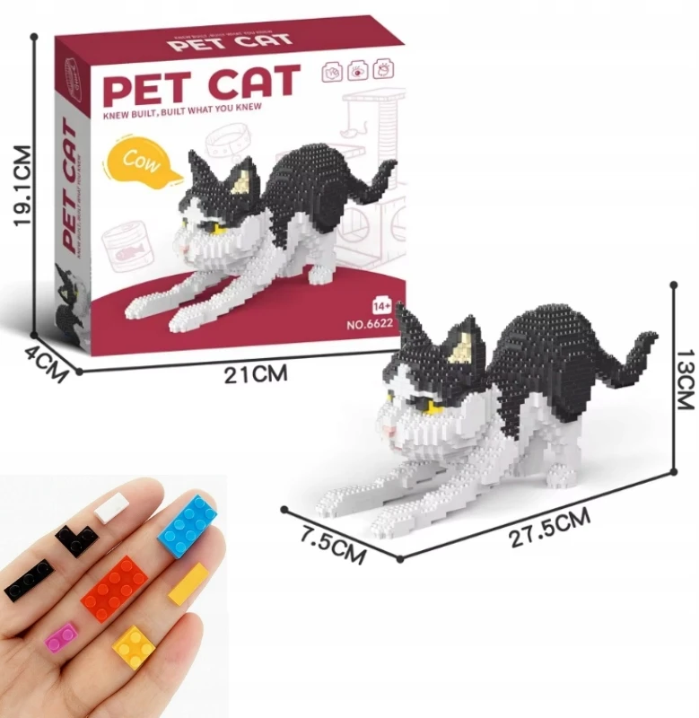 Bez Marki Pet Cat statybiniai blokeliai Juodas AND Baltas Cat rinkinys vaikams ir suaugusiems