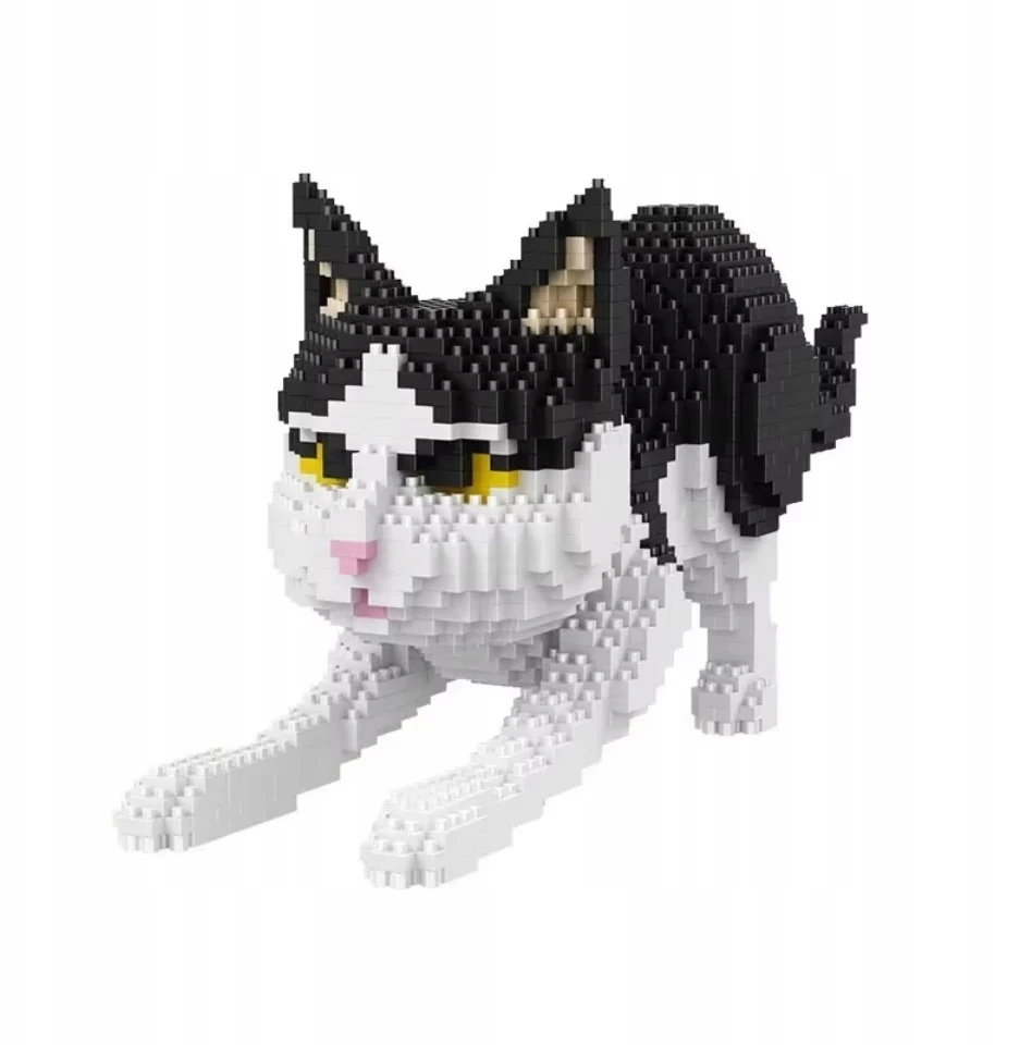 Bez Marki Pet Cat statybiniai blokeliai Juodas AND Baltas Cat rinkinys vaikams ir suaugusiems