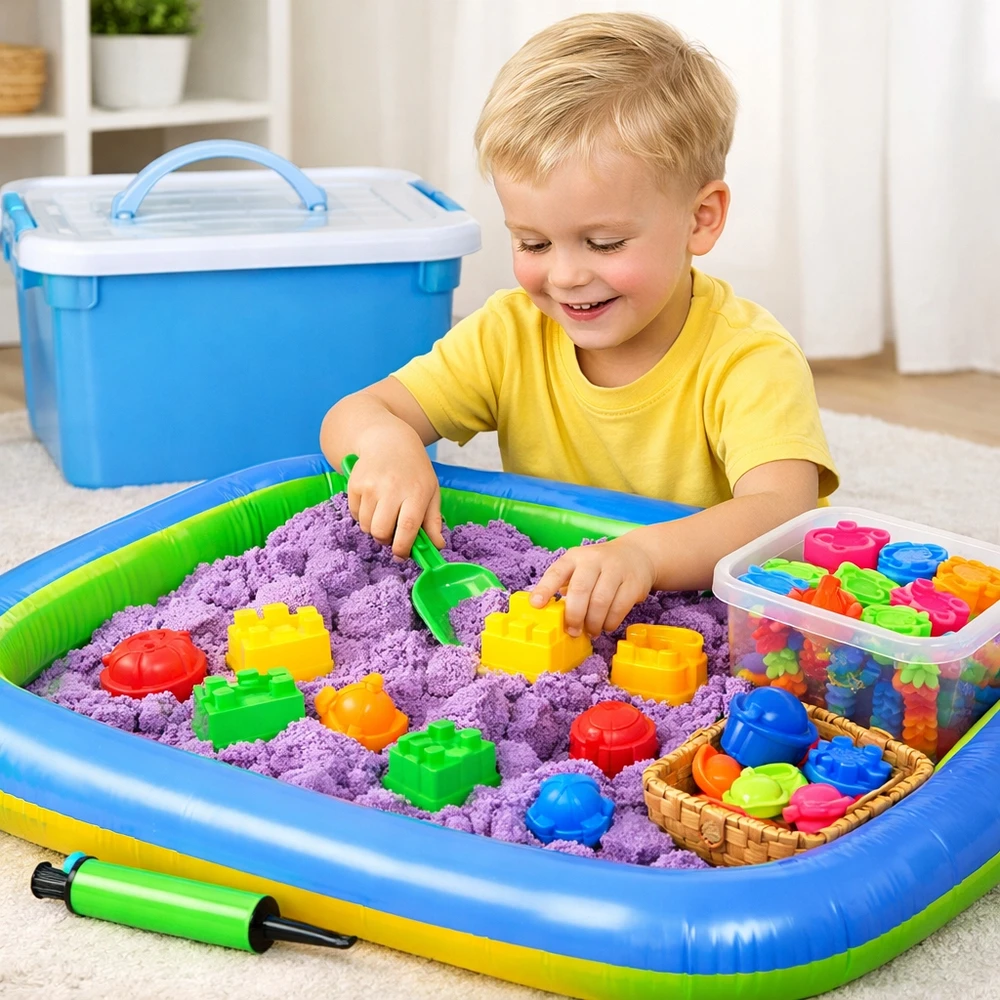 Bez Marki Piasek Kinetyczny 3kg Magiczny Rinkinys Foremki Łopatka Piaskownica Dzieci XL