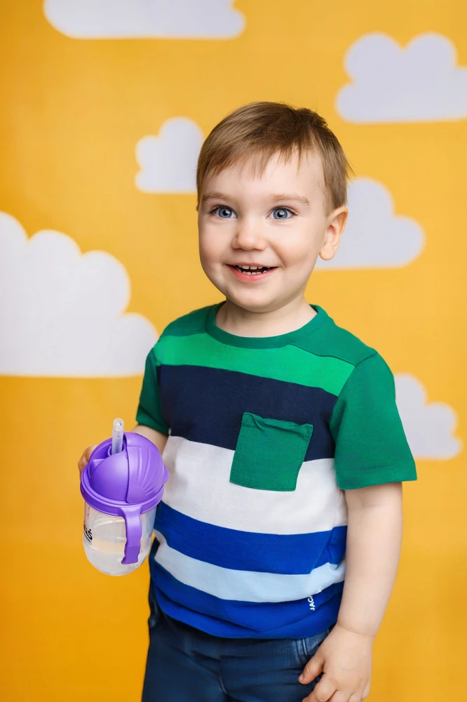 Bez Marki Piciuś Sippy buteliukas vaikams su pasvertu šiaudeliu 240 ml 6m+ Mėlynas