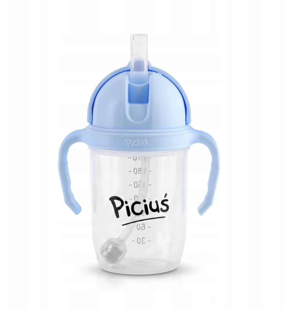 Bez Marki Piciuś Sippy buteliukas vaikams su pasvertu šiaudeliu 240 ml 6m+ Mėlynas