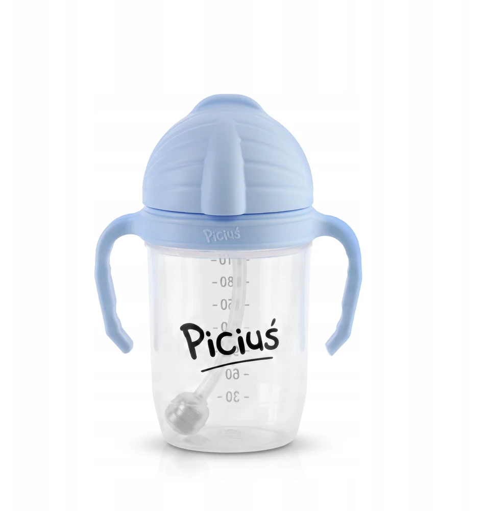 Bez Marki Piciuś Sippy buteliukas vaikams su pasvertu šiaudeliu 240 ml 6m+ Mėlynas