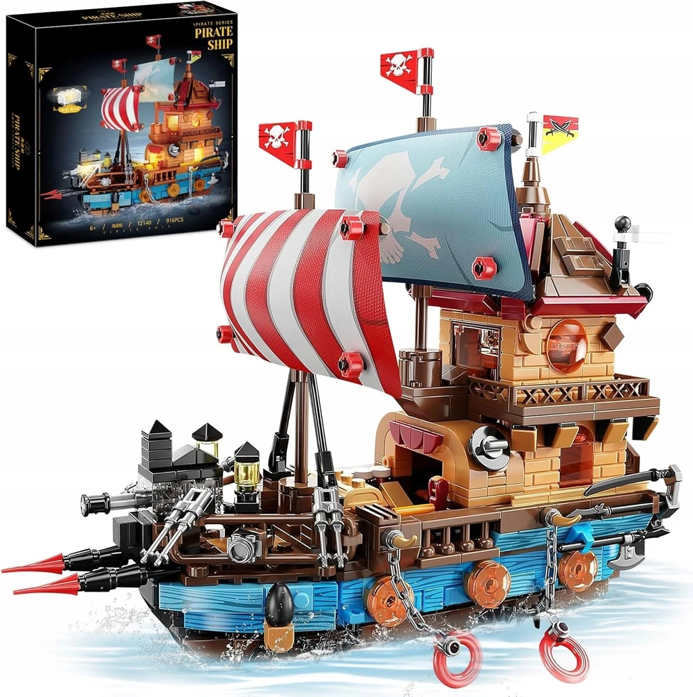Bez Marki PIRATŲ BURĖLAIVAS IŠ LED BLOKULIŲ 916 ELEMENTŲ KŪRYBINIS MODELIS VAIKAMS