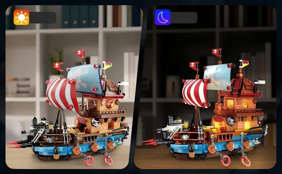 Bez Marki PIRATŲ BURĖLAIVAS IŠ LED BLOKULIŲ 916 ELEMENTŲ KŪRYBINIS MODELIS VAIKAMS