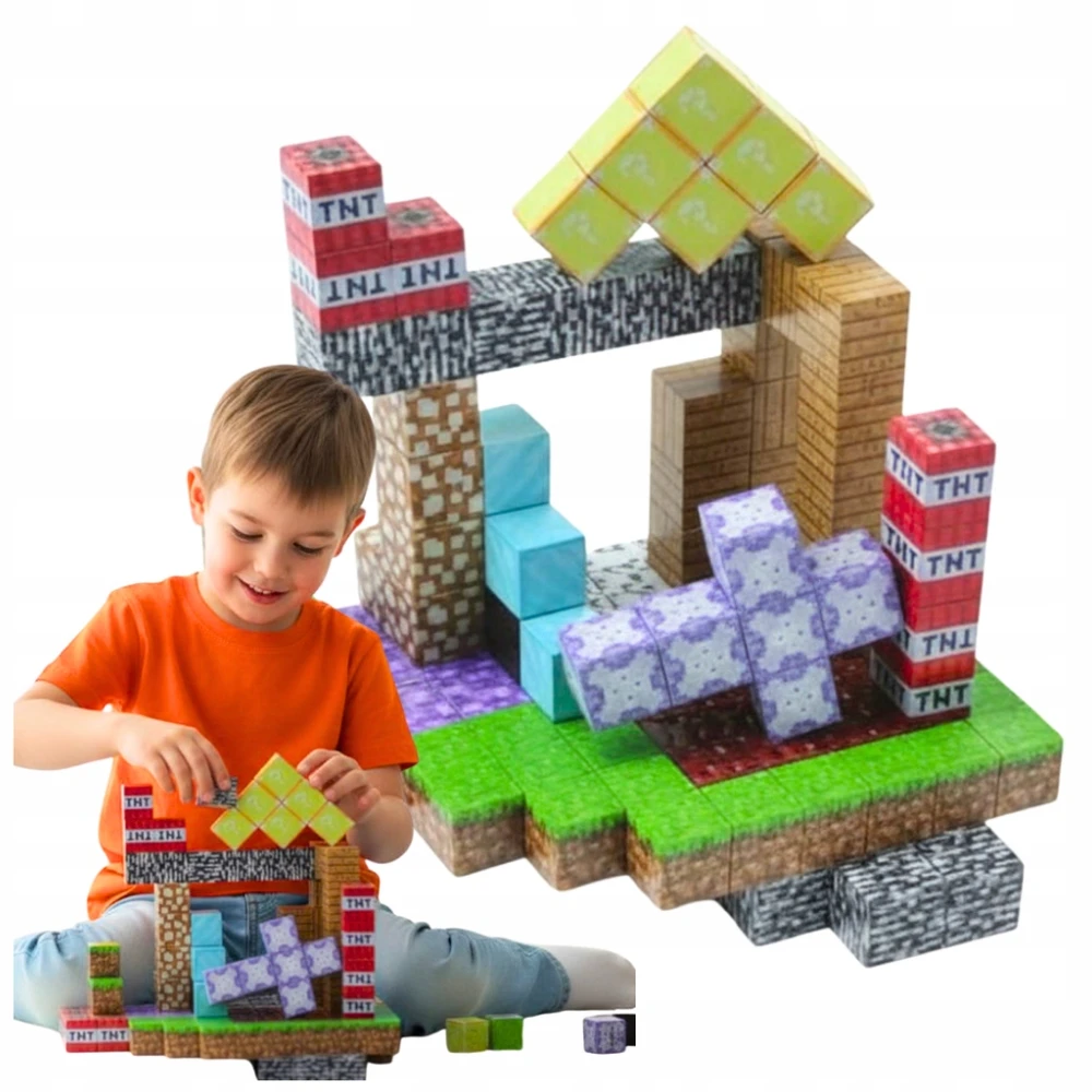 Bez Marki PIXEL magnetinės kaladėlės, statybiniai kubeliai vaikams, 168 vnt