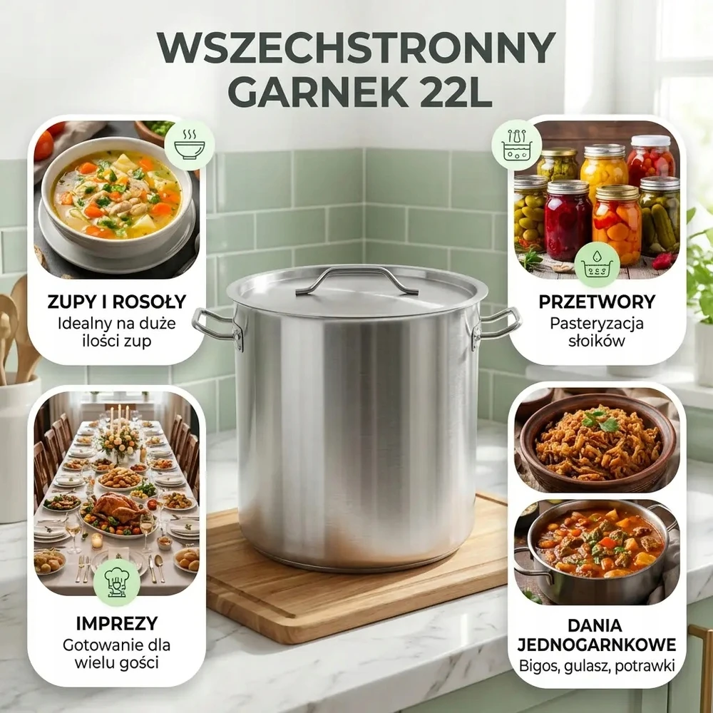 Bez Marki PLIENINIS PUODAS 22L GASTRO PLUS 30 CM SU dangteliu DIDELIS PROFESIONALUS