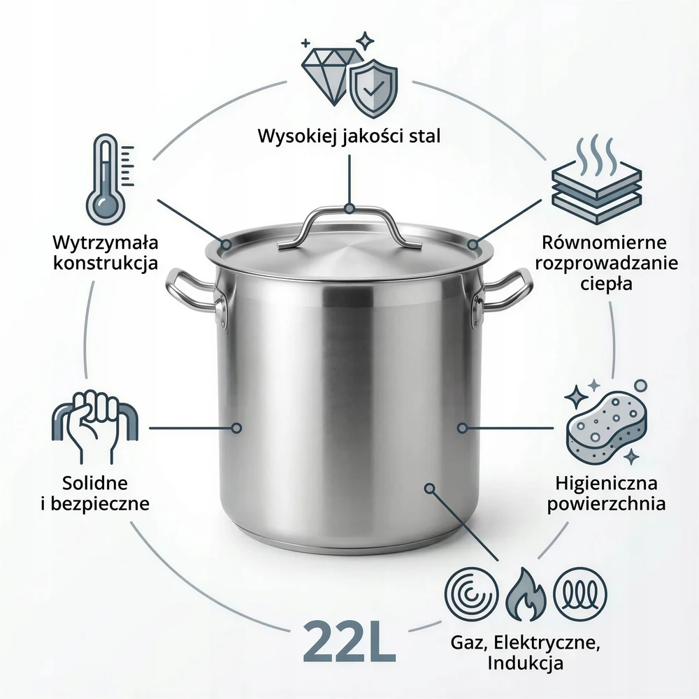 Bez Marki PLIENINIS PUODAS 22L GASTRO PLUS 30 CM SU dangteliu DIDELIS PROFESIONALUS