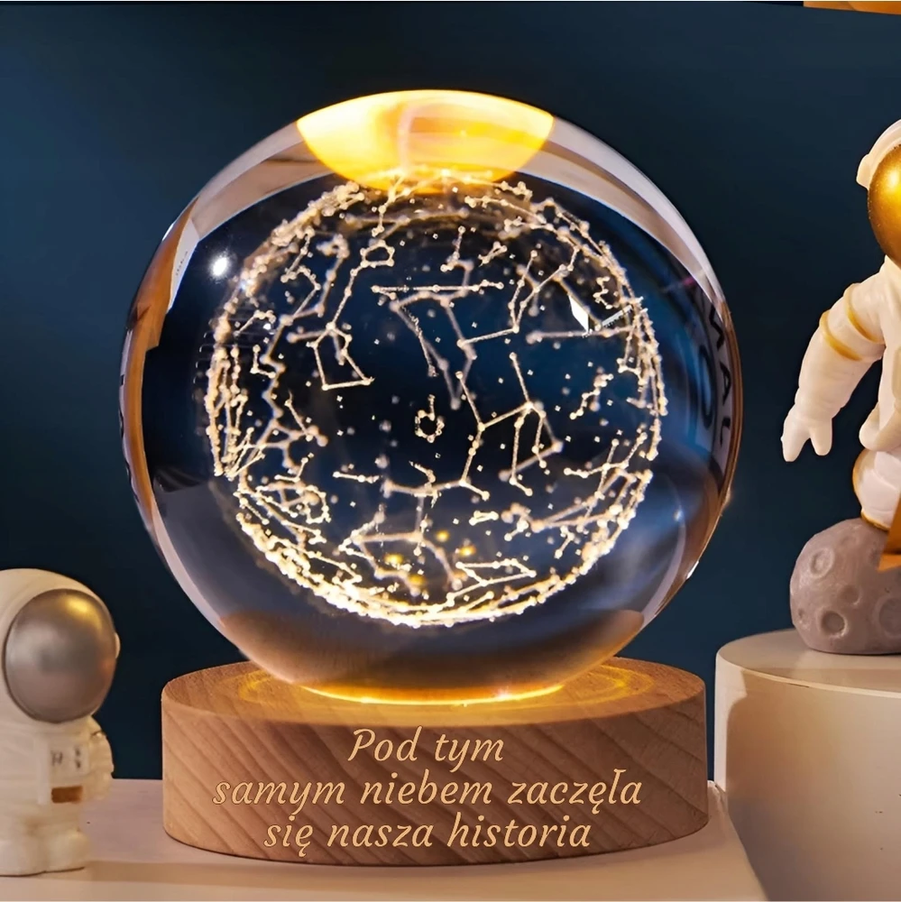 Bez Marki Prezent Na Święta Lampka Szklana Kula Nocna LED KONSTELACJA 8cm GRAWER