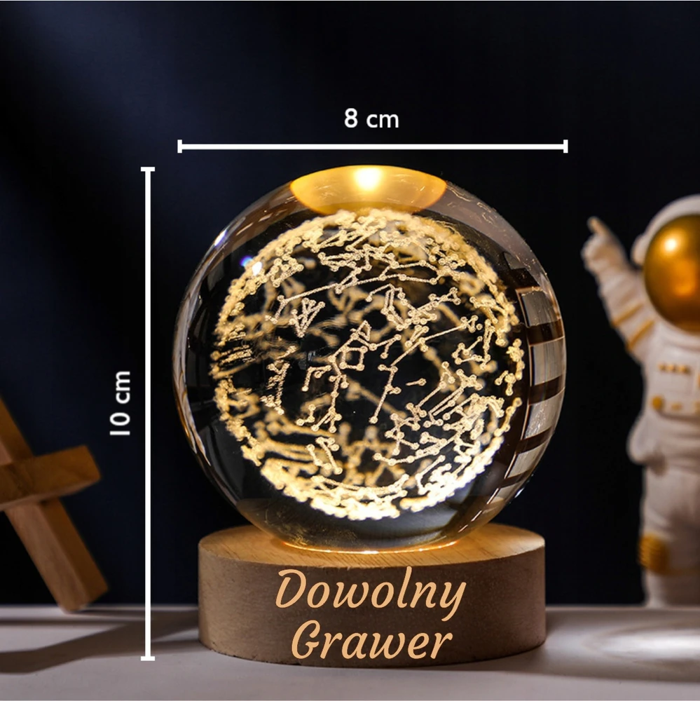 Bez Marki Prezent Na Święta Lampka Szklana Kula Nocna LED KONSTELACJA 8cm GRAWER