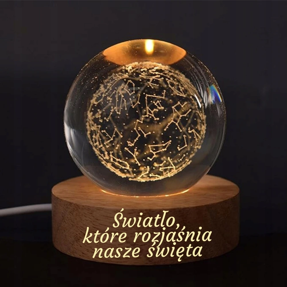 Bez Marki Prezent Na Święta Lampka Szklana Kula Nocna LED KONSTELACJA 8cm GRAWER