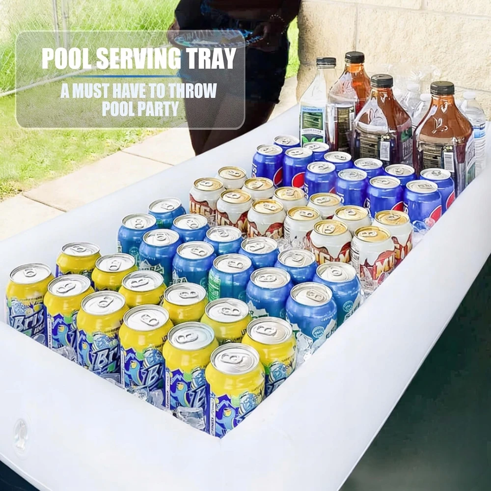 Bez Marki Pripučiamas ledo padėklas gėrimams ir maistui, baltas, 130x60 cm — ledo kibiras, kepsninės priedai, šaldomas padėklas, mobilus bufetas, gėrimų šaldytuvas, baseino priedai, iškylos reikmenys