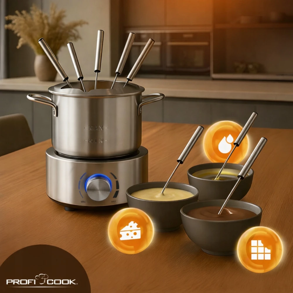 Bez Marki ProfiCook PC-FD 1288 elektrinis nerūdijančio plieno fondiu rinkinys