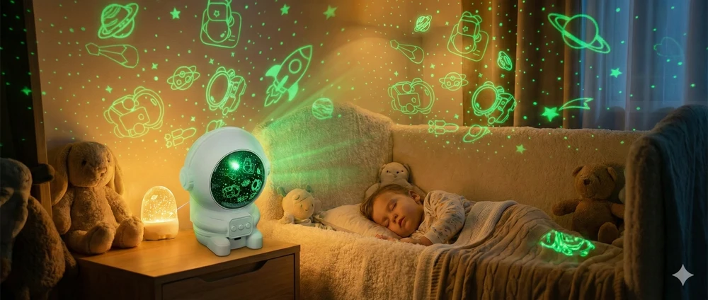 Bez Marki Projektorius GWIAZD ASTRONAUTA ZMIENIAJĄCY KOLORY Naktinė lempa LED 360 USB