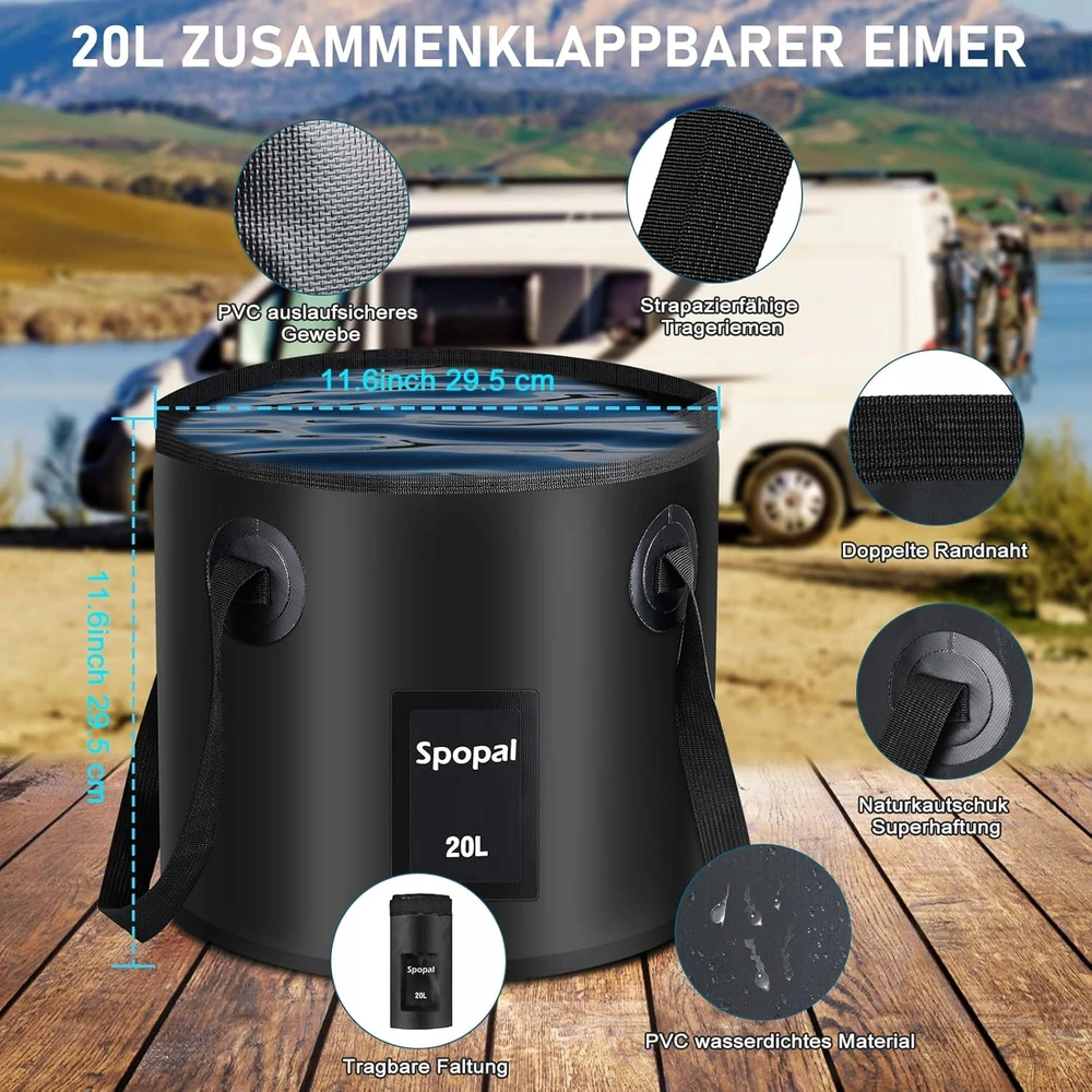 Bez Marki PRYSZNIC KEMPINGOWY Turistinis 6000mAh ZBIORNIK 20L USB IPX7