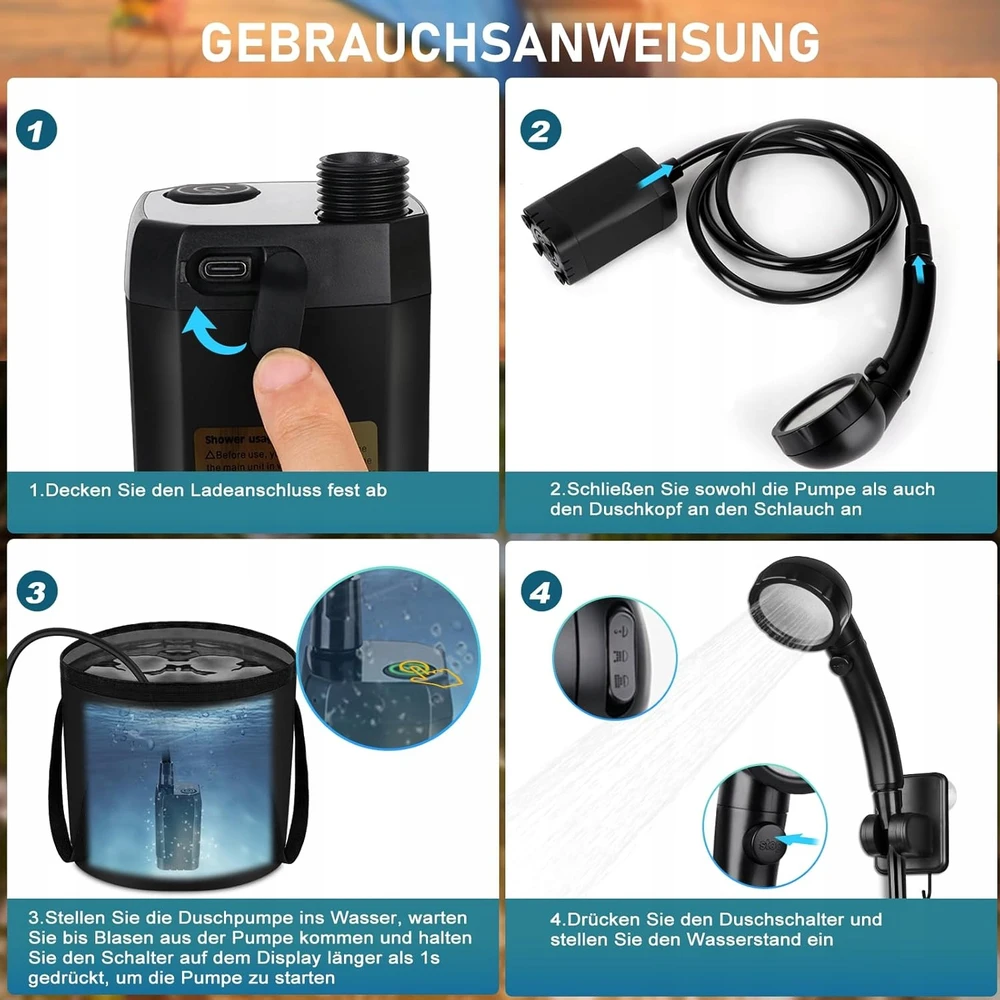 Bez Marki PRYSZNIC KEMPINGOWY Turistinis 6000mAh ZBIORNIK 20L USB IPX7