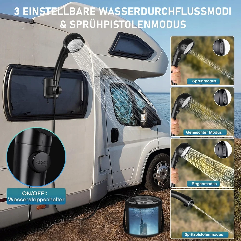 Bez Marki PRYSZNIC KEMPINGOWY Turistinis 6000mAh ZBIORNIK 20L USB IPX7