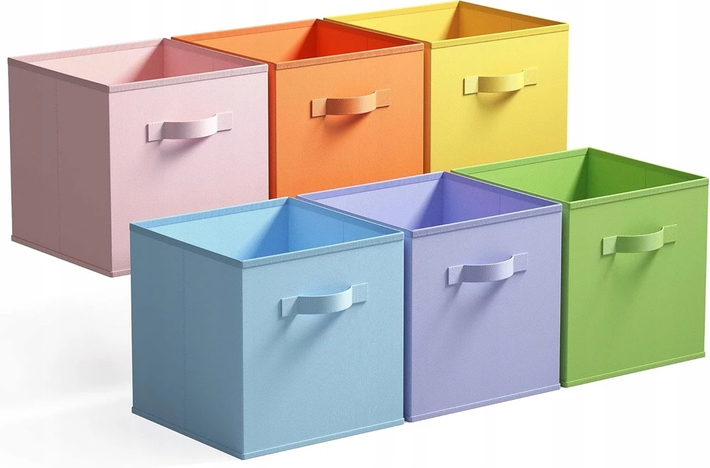 Bez Marki PUDEŁKA NA ZABAWKI 33x33 SKŁADANE KOLOROWE MATERIAŁOWE ORGANIZERY UCHWYT 6x