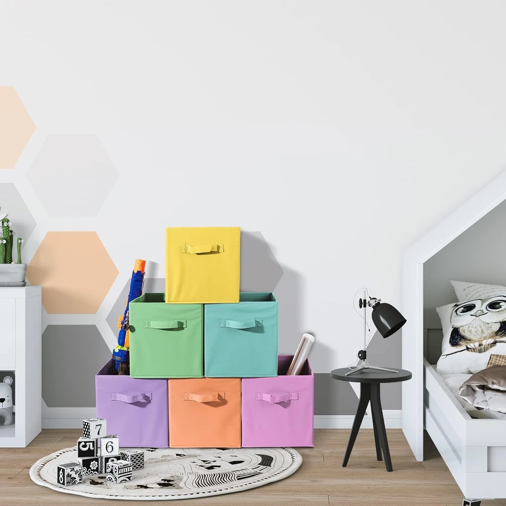 Bez Marki PUDEŁKA NA ZABAWKI 33x33 SKŁADANE KOLOROWE MATERIAŁOWE ORGANIZERY UCHWYT 6x
