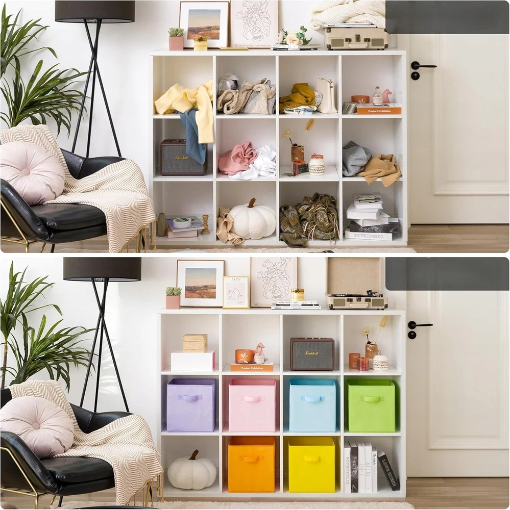 Bez Marki PUDEŁKA NA ZABAWKI 33x33 SKŁADANE KOLOROWE MATERIAŁOWE ORGANIZERY UCHWYT 6x