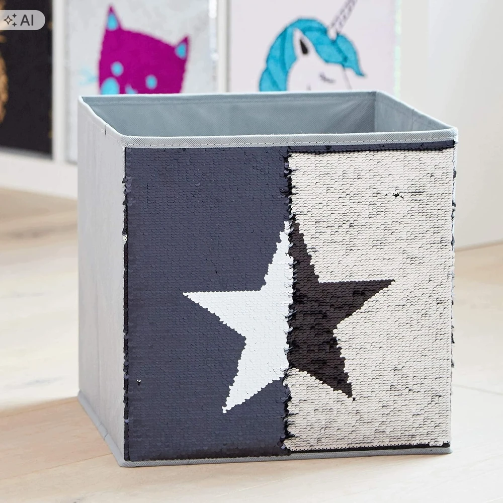 Bez Marki Pudełko na zabawki su cekinami gwiazda skrzynia 32x32x32 cm organizer