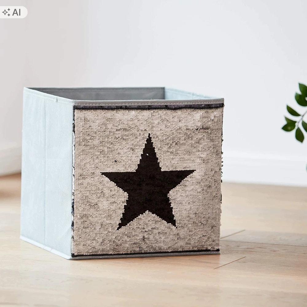 Bez Marki Pudełko na zabawki su cekinami gwiazda skrzynia 32x32x32 cm organizer
