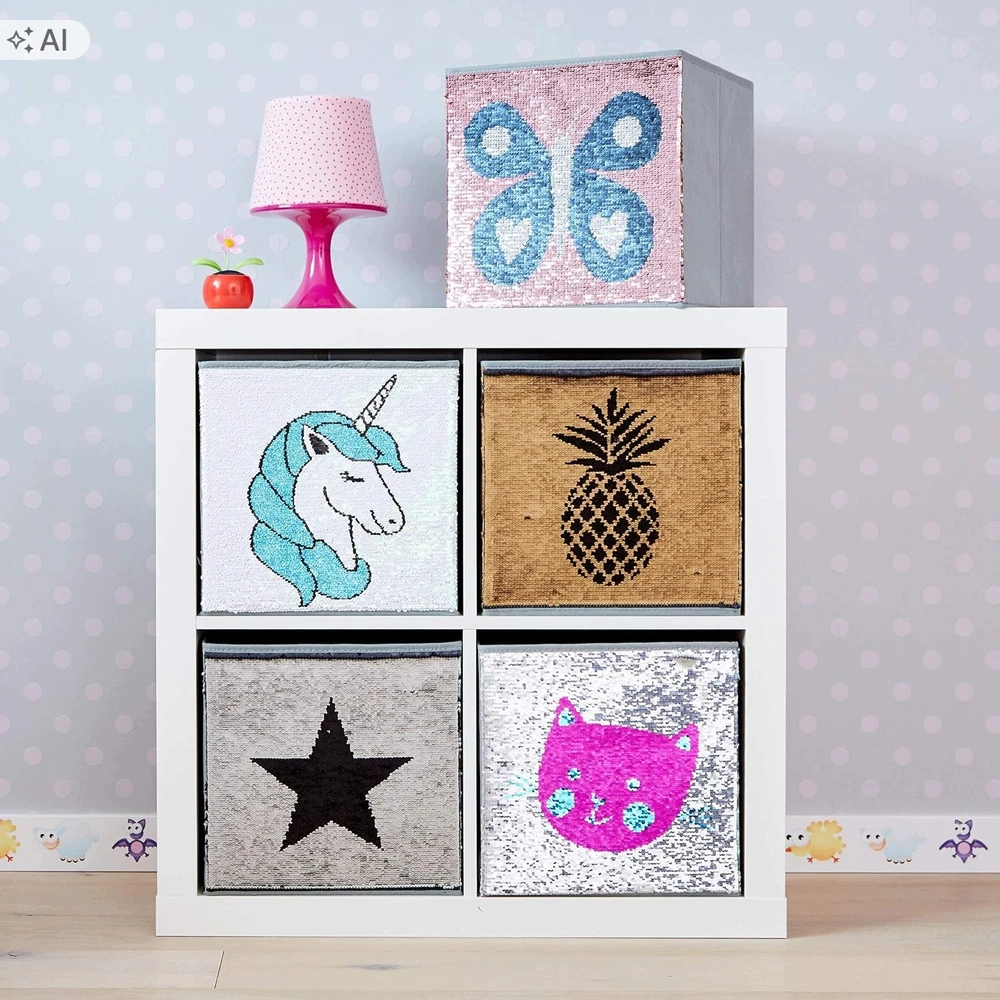 Bez Marki Pudełko na zabawki su cekinami gwiazda skrzynia 32x32x32 cm organizer