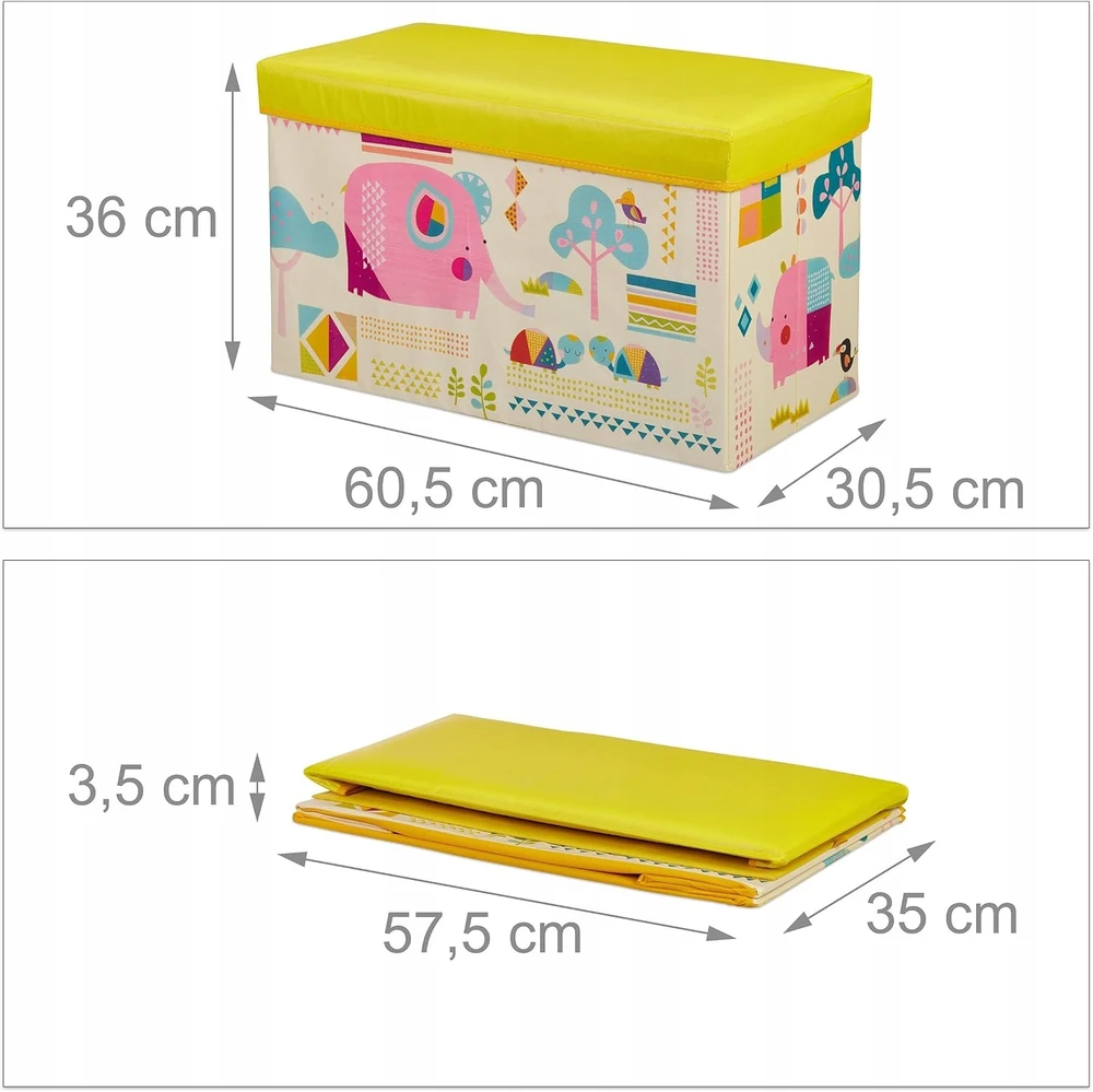 Bez Marki PUDŁO SKŁADANE DO ZABAWEK DLA DZIECI 60,5X36X30,5 CM WZÓR ZWIERZĘCY ŻÓŁTE
