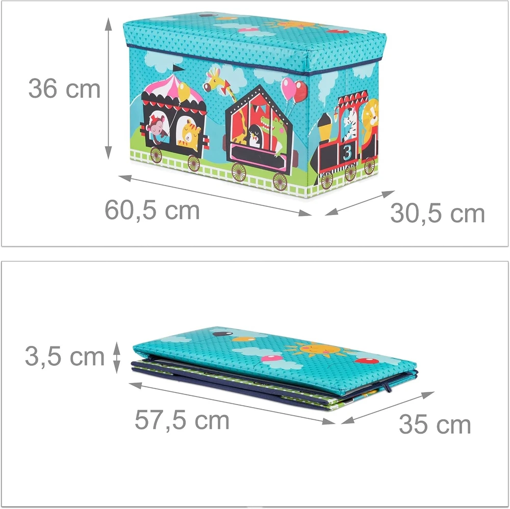 Bez Marki PUFA DZIECIĘCA SKŁADANA Z POKRYWKĄ 60,5X30,5X36 CM TURKUSOWA CYRKOWA 50 L