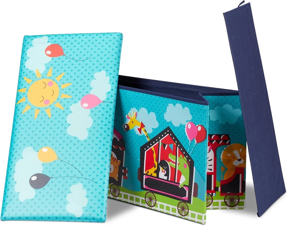 Bez Marki PUFA DZIECIĘCA SKŁADANA Z POKRYWKĄ 60,5X30,5X36 CM TURKUSOWA CYRKOWA 50 L