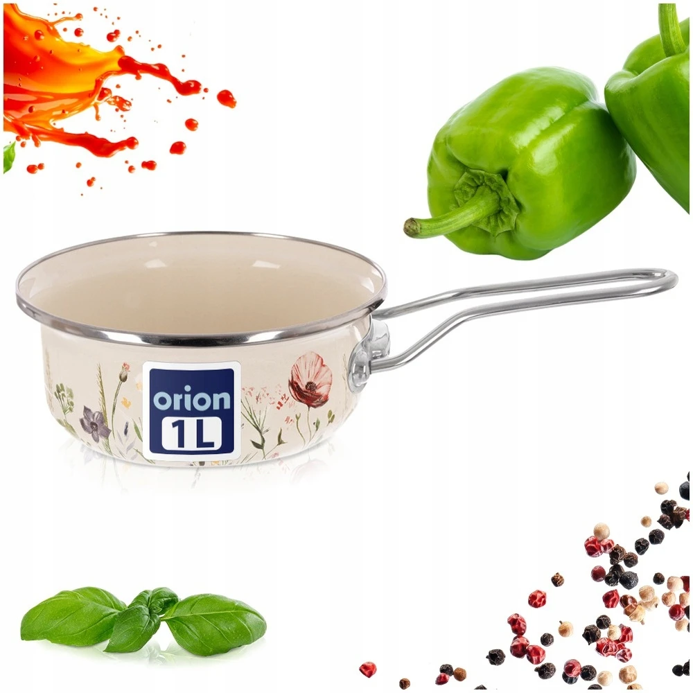 Bez Marki Puodas emaliuotas kreminis Orion Maki 16 cm 950 ml